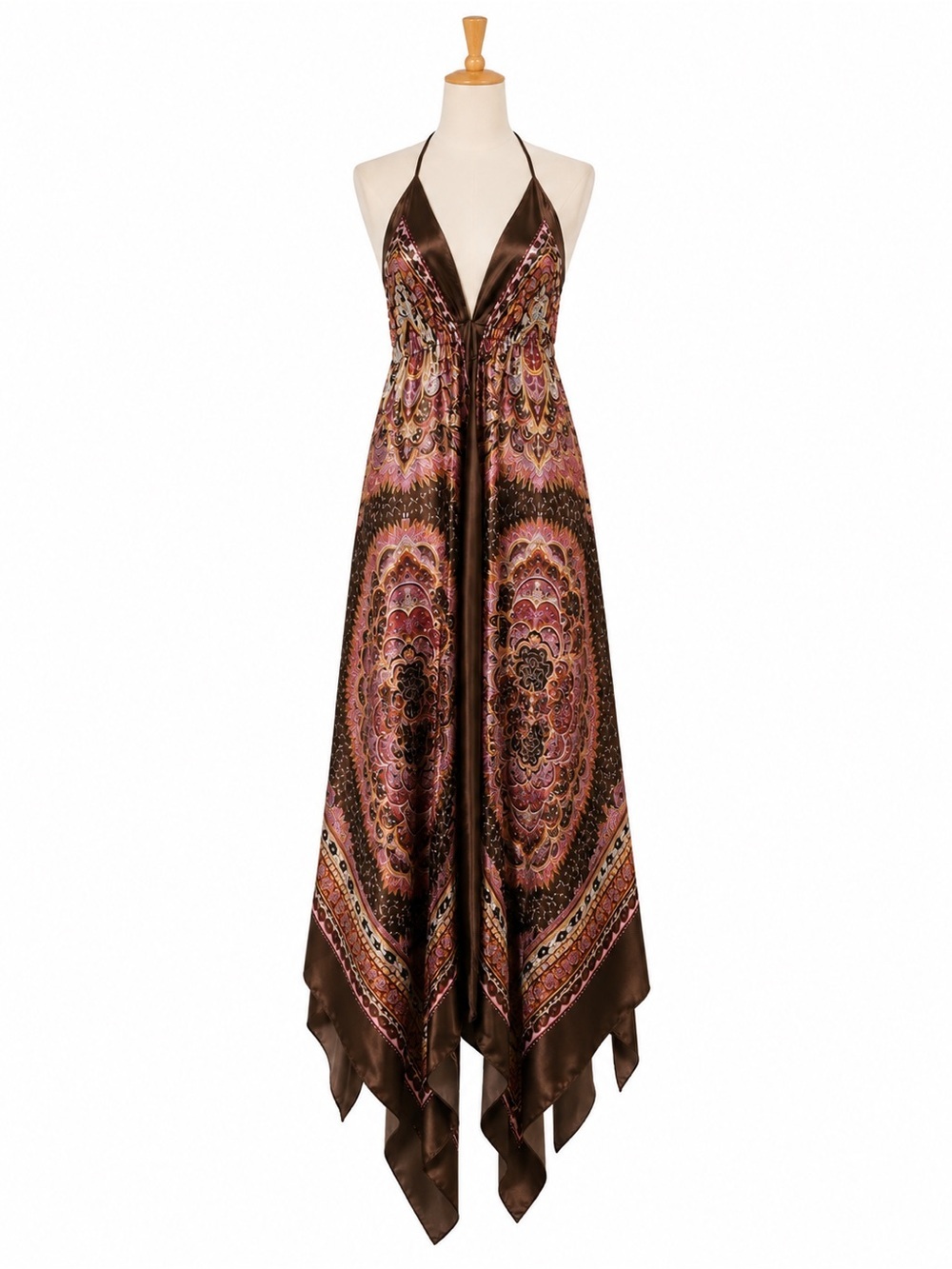 Plunging Halter Maxi Dress in Pink Paisley - Picture 3 of 9